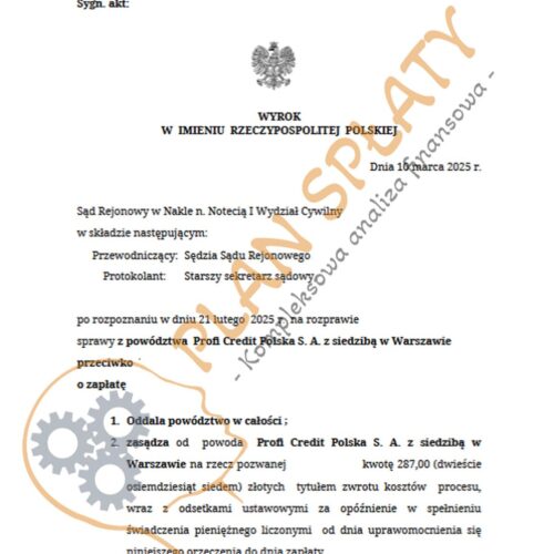Wyrok marzec 2025 Profi Credit SR Nakło