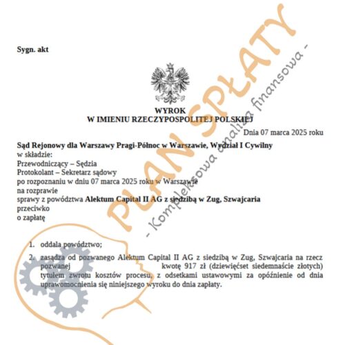 Wyrok marzec Alektum SR Warszawa