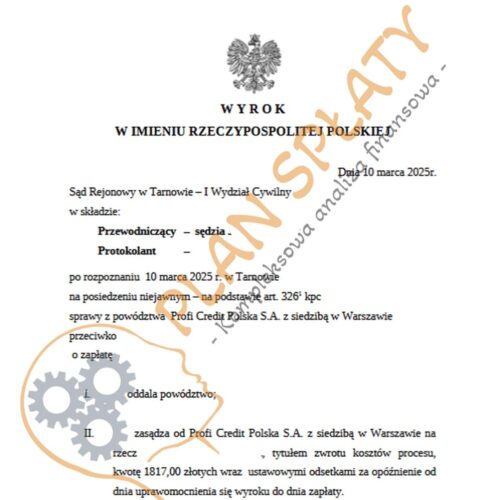 Wyrok marzec Profi Credit SR Tarnów