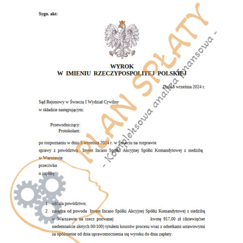 Wyrok Invest Incaso SR Świecie
