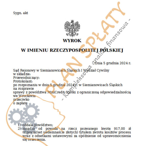 Wyrok Minicredit SR Siemianowice