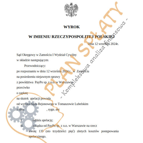 Wyrok PayPo SO Zamość