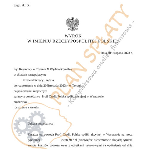 Wyrok Profi Credit SR Toruń