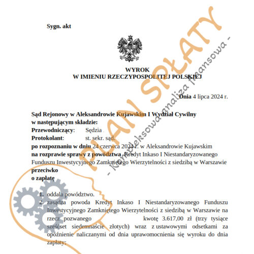 Wyrok Kredyt Inkaso SR Aleksandrów Kujawski