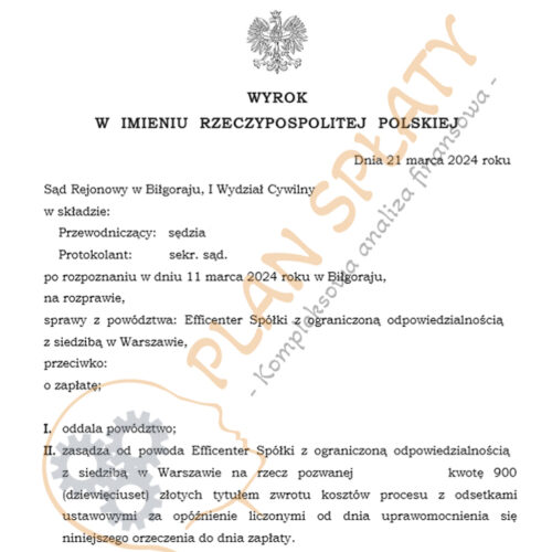 Wyrok Efficenter SR Biłgoraj