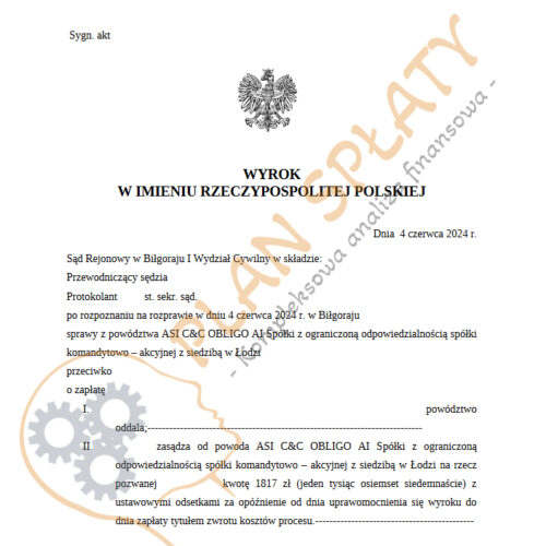 Wyrok Obligo SR Biłgoraj