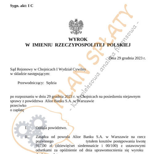 Wyrok Alior SR Chojnice