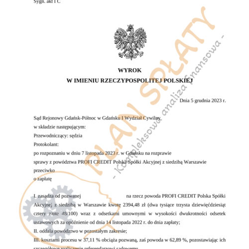 Wyrok Profi Credit SR Gdańsk