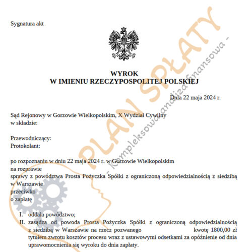 Wyrok Prosta Pożyczka SR Gorzów
