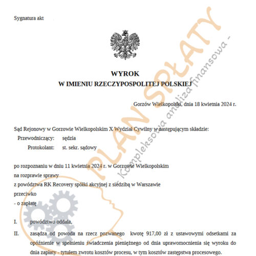 Wyrok RK Recovery SR Gorzów