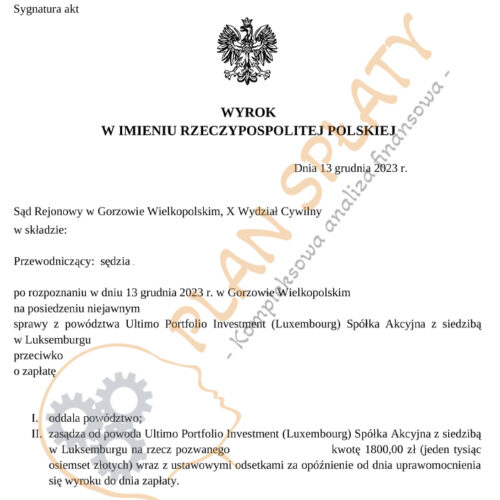 Wyrok Ultimo SR Gorzów