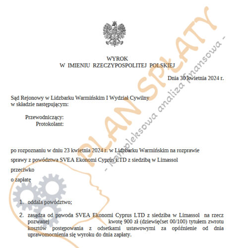 Wyrok SVEA SR Lidzbark
