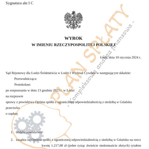 Wyrok Optima SR Łódź