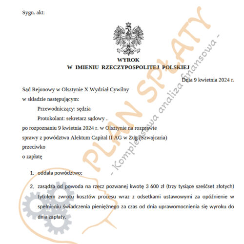 Wyrok Alektum SR Olsztyn
