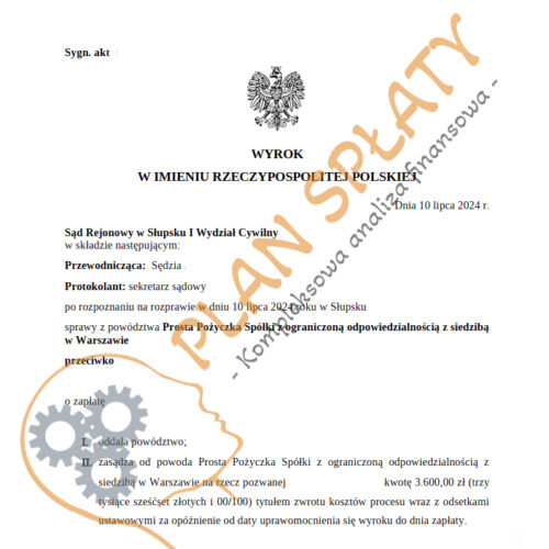 Wyrok Prosta Pożyczka SR Słupsk