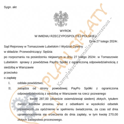 Wyrok PayPo SR Tomaszów Lubelski
