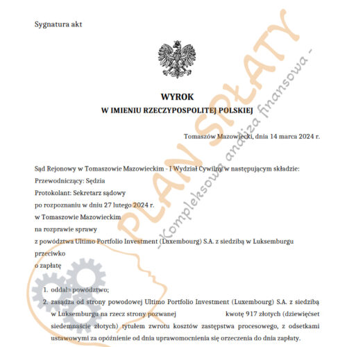Wyrok Ultimo SR Tomaszów