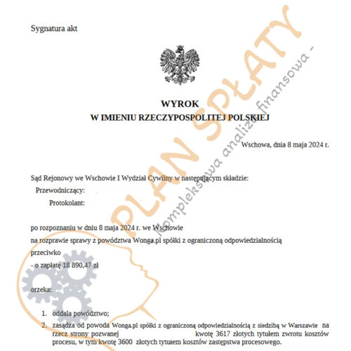 Wyrok Wonga SR Wschowa