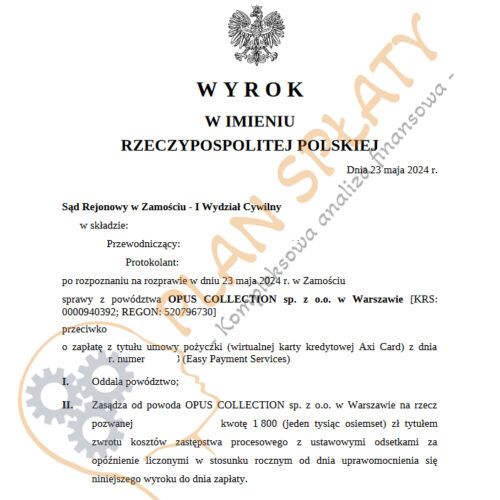 Wyrok Opus SR Zamość