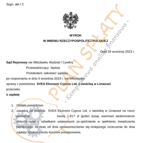 Wyrok SVEA SR Włocławek