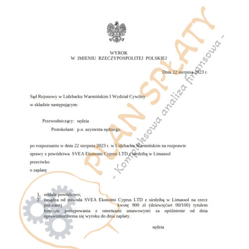 Wyrok SVEA SR Lidzbark Warmiński