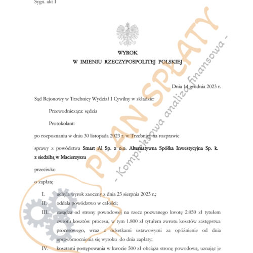 Wyrok Smart AI SR Trzebnica