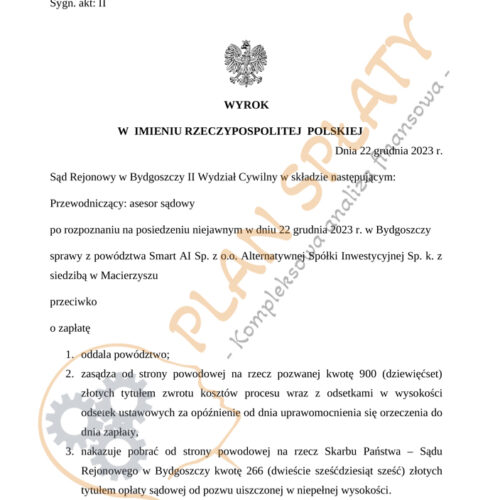 Wyrok Smart AI SR Bydgoszcz
