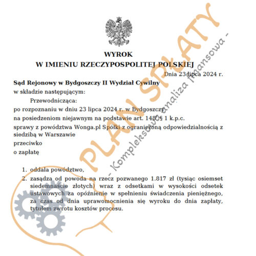 Wyrok Wonga SR Bydgoszcz