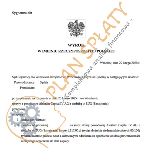 Wyrok luty Alektum SR Wrocław