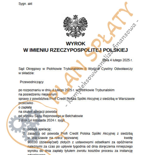 Wyrok luty Profi Credit SO Piotrków