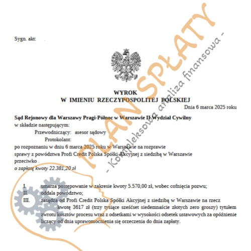 Wyrok luty Profi Credit SR Warszawa