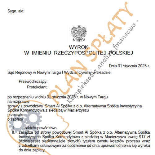 Wyrok luty Smart AI SR Nowy Targ