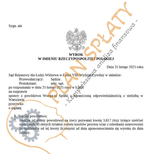 Wyrok luty Wonga SR Łódź