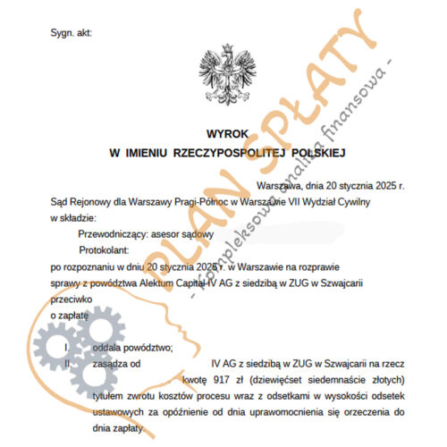 Wyrok styczeń Alektum SR Warszawa