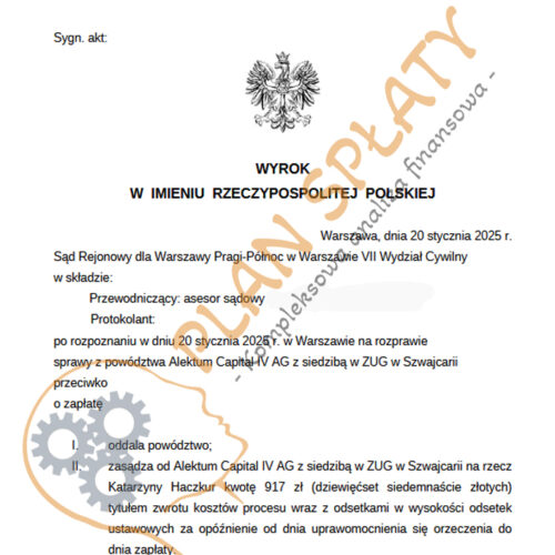 Wyrok styczeń Alektum SR Warszawa