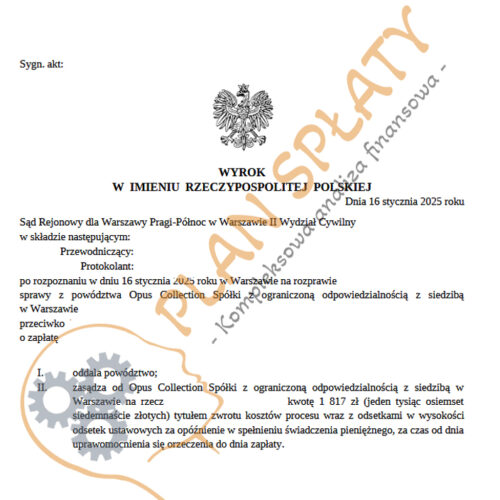 Wyrok styczeń Opus SR Warszawa