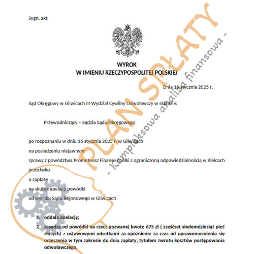Wyrok styczeń Prometeusz SO Gliwice