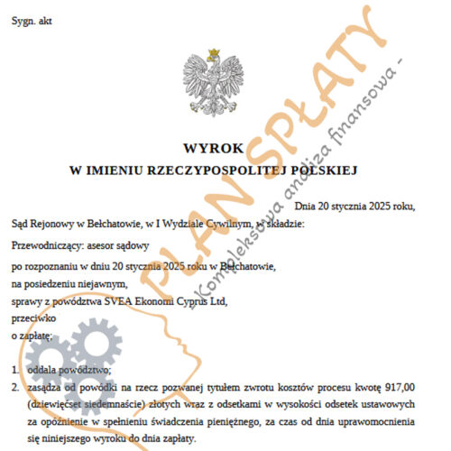 Wyrok styczeń SVEA SR Bełchatów