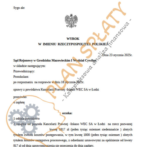 Wyrok styczeń WEC SR Grodzisk Mazowiecki