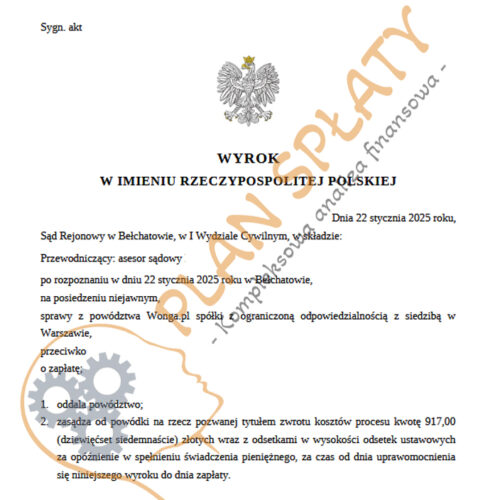 Wyrok styczeń Wonga SR Bełchatów