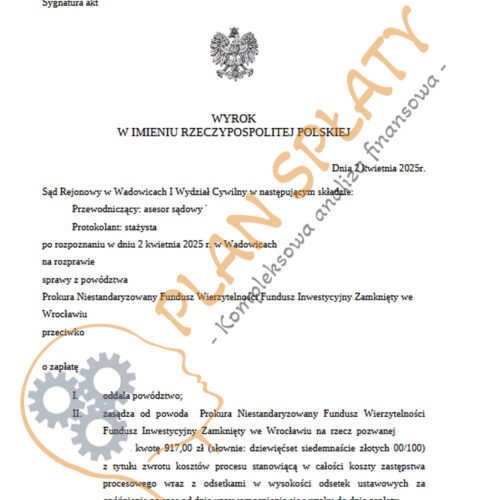 Wyrok kwiecień Alektum SR Wadowice