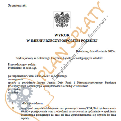Wyrok kwiecień Intrum SR Kołobrzeg