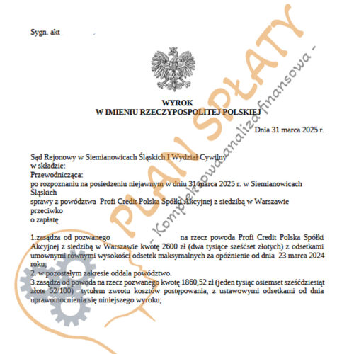 Wyrok marzec Profi Credit SR Siemianowice Śląskie