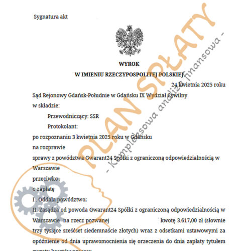 Wyrok kwiecień Gwarant SR Gdańsk