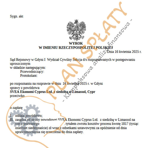 Wyrok kwiecień Svea SR Gdynia