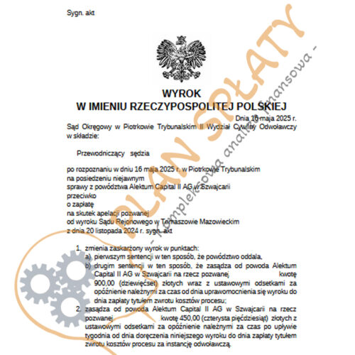wyrok maj Alektum SO Piotrków Trybunalski