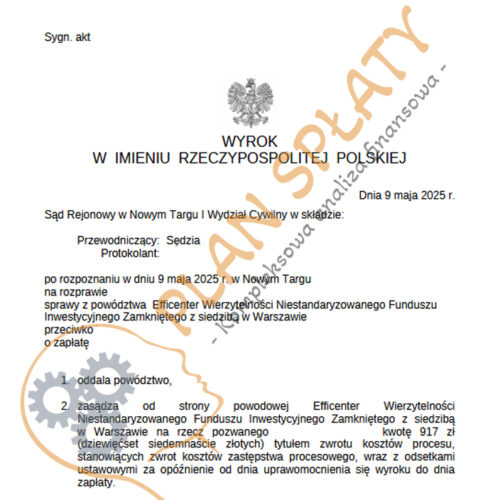 wyrok maj Efficenter SR Nowy Targ