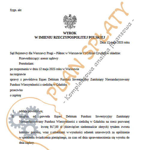 wyrok  maj Eques SR Warszawa