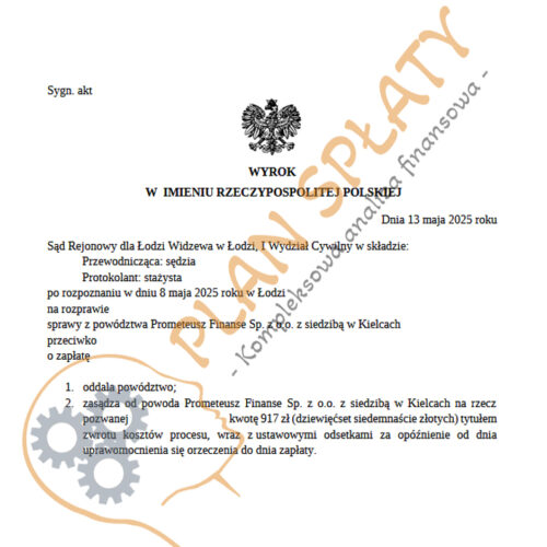 wyrok maj Prometeusz SR Łódź