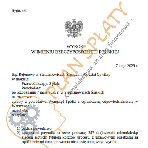 wyrok maj Wonga SR Siemianowice